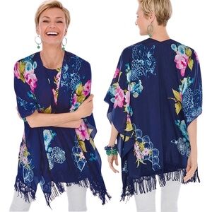 CHICO’S‎ Blue Floral Party Garden Ruana